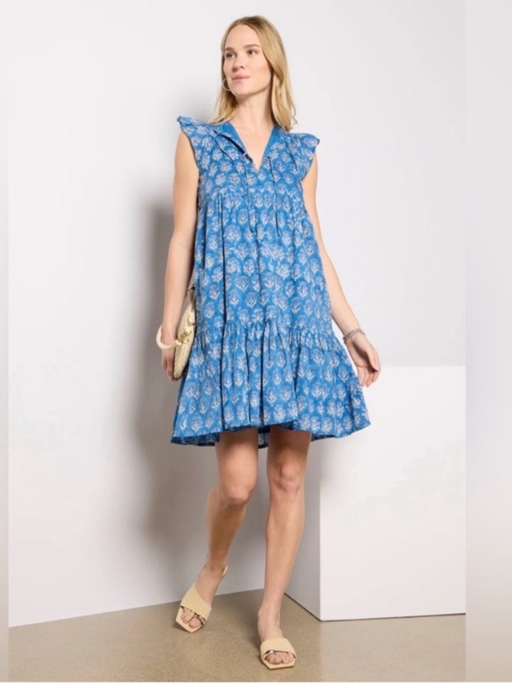 Love Tomas by Emerson Fry “Angel” Floral Block Printed Blue Sleeveless Dress